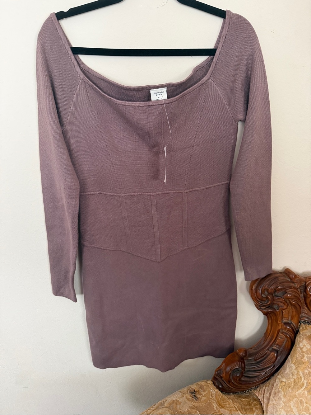 Abercrombie & Fitch Dusty Mauve Knit Long Sleeve Bodycon Dress
